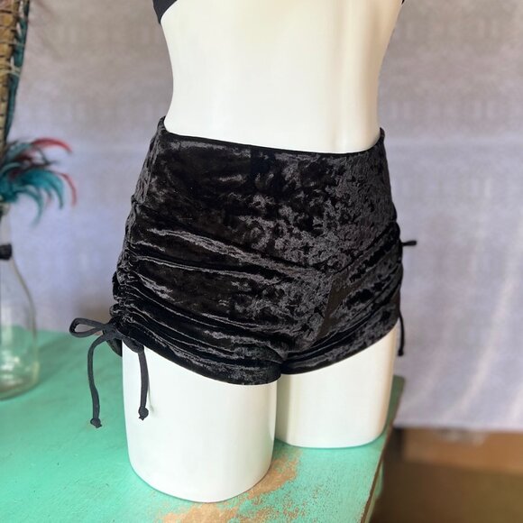 Black Velvet Cinch Shorts - New - Warrior Within Designs - Picture 1 of 3